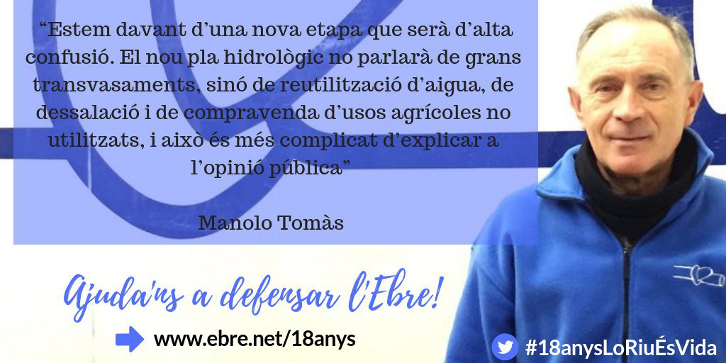 PDE's tweet photo. 💪Ajuda'ns a defensar l'Ebre. Fes la teua aportació!
👉https://t.co/IF0CT05cI7

🗞️Divuit anys cridant “Lo riu és vida” https://t.co/7rpNx5MrSm

#18anysLoRiuÉsVida https://t.co/2tfR2QrySD