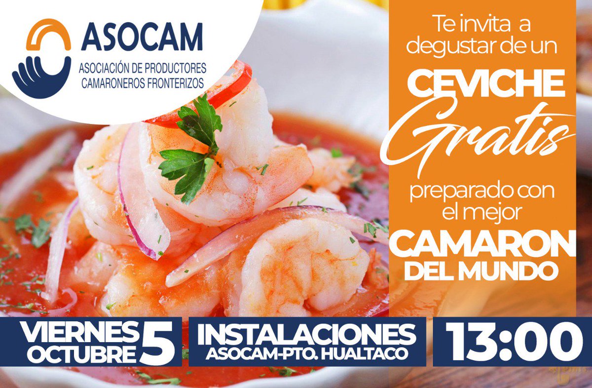 Asocam los invita a degustar un sabroso ceviche preparado con el mejor camaron del mundo. Agradezco el aporte de los socios para brindar lo mejor en homenaje a nuestra hermosa ciudad que celebra un año más de cantonizacion. <a href="/ASOCAM2/">ASOCAM</a> <a href="/Mercy2ACastro/">Angélica Castro</a> <a href="/dcarofher/">Daniel</a> <a href="/monicamora65/">Monica Mora</a>
