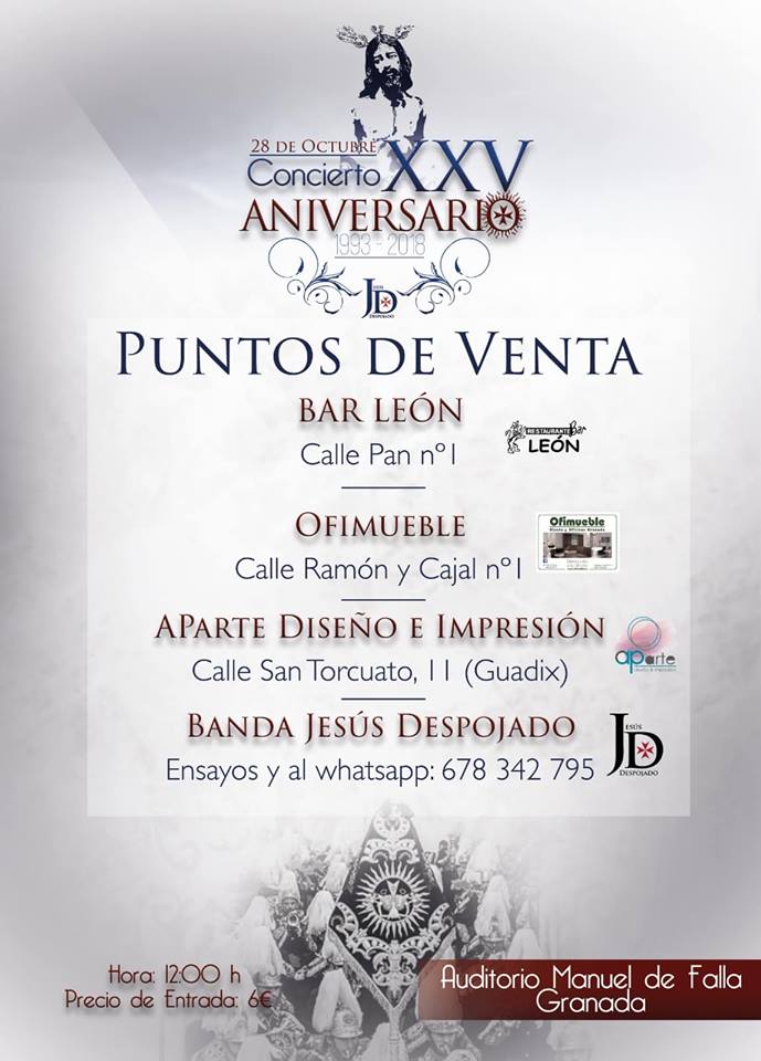 HdadDespojado's tweet photo. El domingo 28 de octubre tendrá lugar en el Auditorio Manuel de Falla concierto de XXV aniversario de @BDespojadoGR que será presentado por David Rodríguez-Jiménez Muriel a las 12:00 horas. https://t.co/zt3mrN0GrX