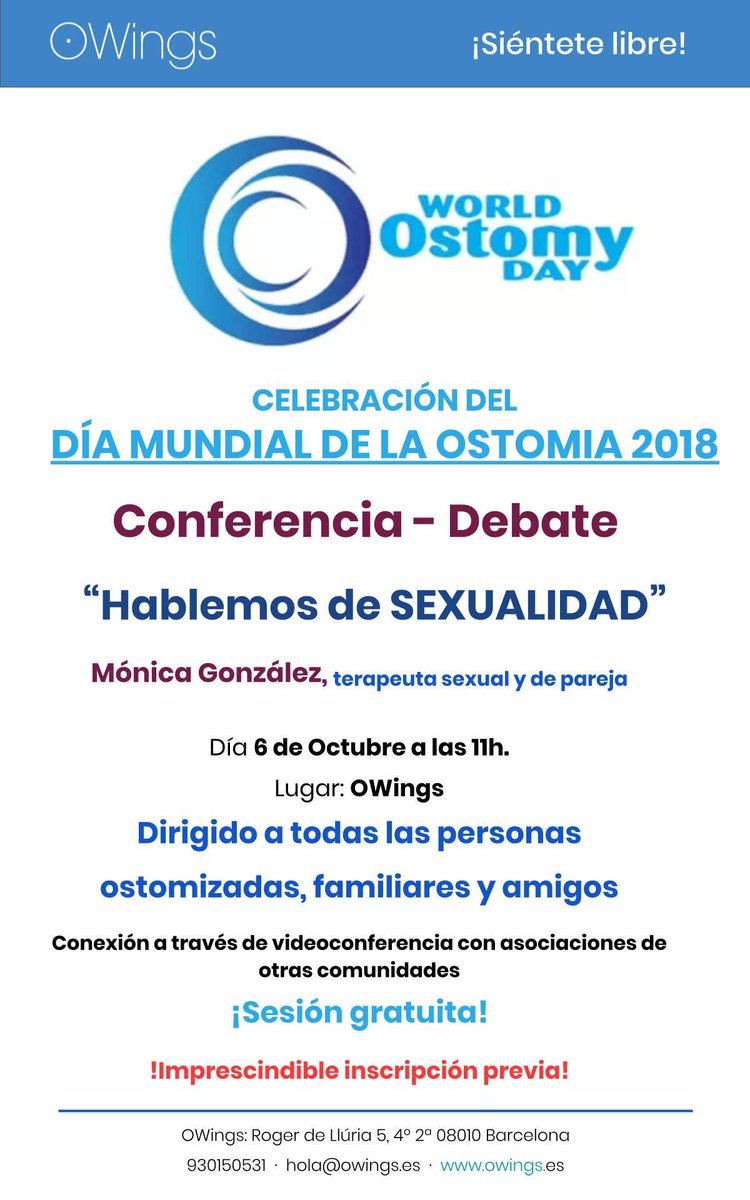 owingsbarcelona's tweet photo. Ya nos encontramos en la cuenta atrás de la celebracion del Dia Mundial de la Ostomia 🎉 Ven a celebrarlo el próximo sábado a las 11h. “HABLEMOS DE SEXUALIDAD” 😍 Os esperamos!! 🔝 🎈🎉💕#diamundialdelostomizado #ostomyworld #ostomyday #labolsamealavida #sientetelibre https://t.co/5lBFGqSlSu