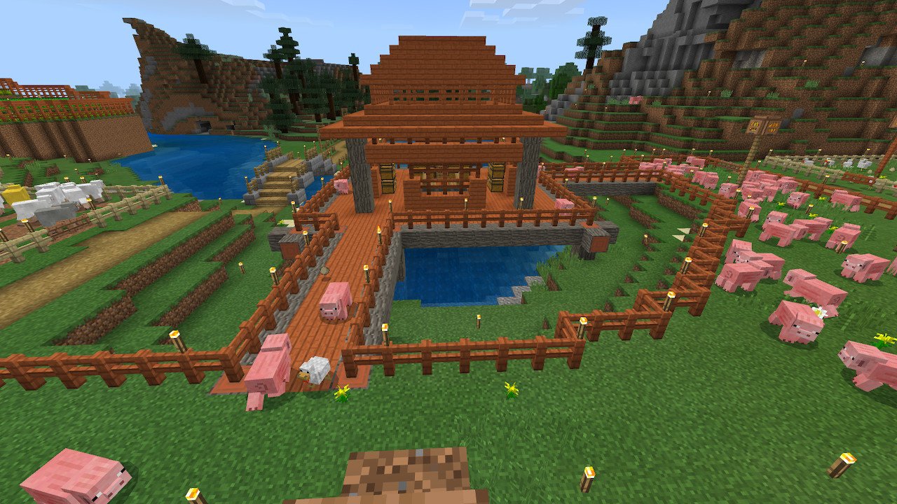 Kura マイクラ サバイバル日記 豚小屋完成 豚の色にあわせて作りました なんか普通 マイクラ Minecraft マイクラ マインクラフト Nintendoswitch