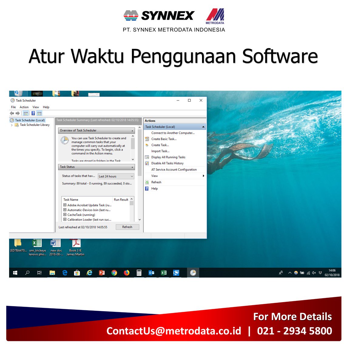 SynnexMetrodata's tweet photo. 8| Selain mematikan aplikasi melalui Task Manager, kamu juga bisa menjadwalkan penggunaan software dengan menggunakan aplikasi Task Scheduler. Untuk mengaksesnya, kamu bisa mencari task scheduler dengan mencarinya dengan menekan tombol Windows. #SMITips https://t.co/xUDHfDktUJ