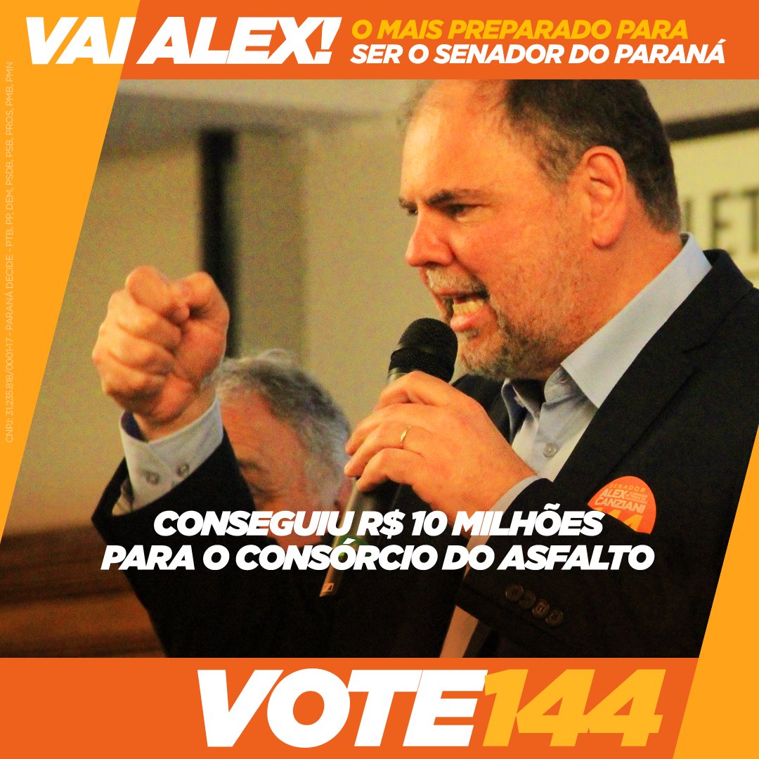 CanzianiAlex's tweet photo. Escolha o mais preparado para o Senado!
CONSÓRCIO DO ASFALTO | Alex idealizou o consórcio do asfalto e já conseguiu pavimentar mais de 1 milhão de metros quadrados de ruas com economia de 50%. #VOTE144 #Alex144 #Senador144 https://t.co/CzjYGrs7DL