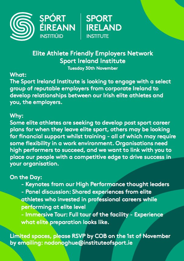 Myself & @EoinRheinisch from @Inst_of_Sport are looking for Athlete Friendly Employers who can offer our national athletes flexible work experience to manage dual careers or prepare for life after sport. Is your employer or company one? DM me if so 👍 #sport #AthleteTransition