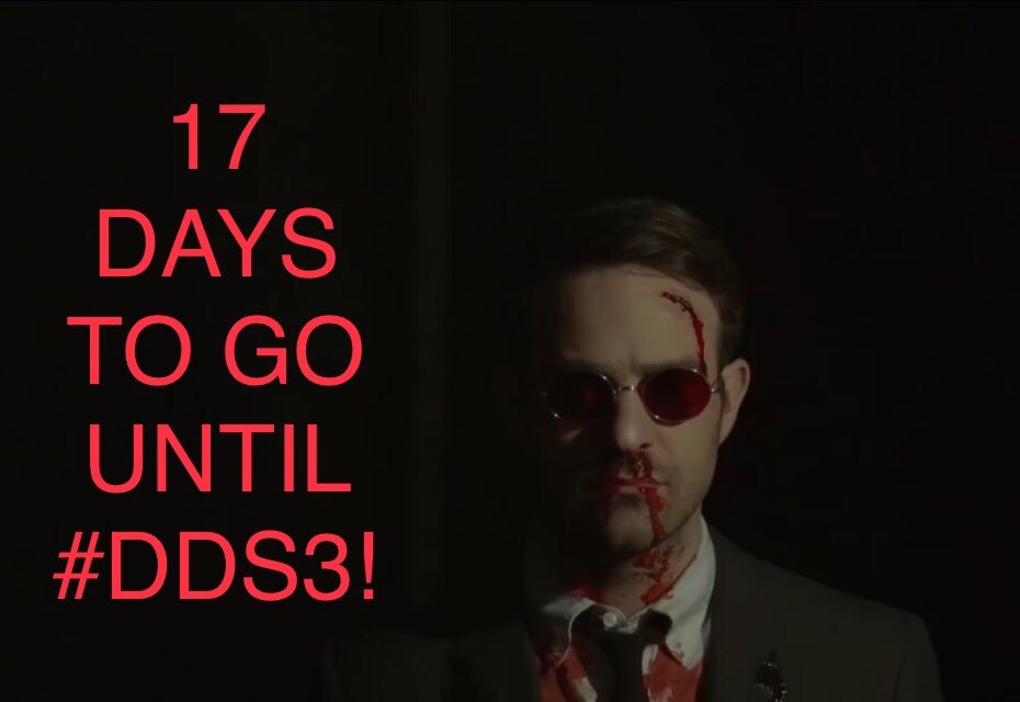 charliecoxfans's tweet photo. 17 DAYS TO GO UNTIL #DDS3! #Daredevil #MattMurdock #ReadyForDDS3 #DaredevilSeason3 #CharlieCox #LetTheDevilOut #DDS3Countdown 😈 https://t.co/KLRfkulIpa
