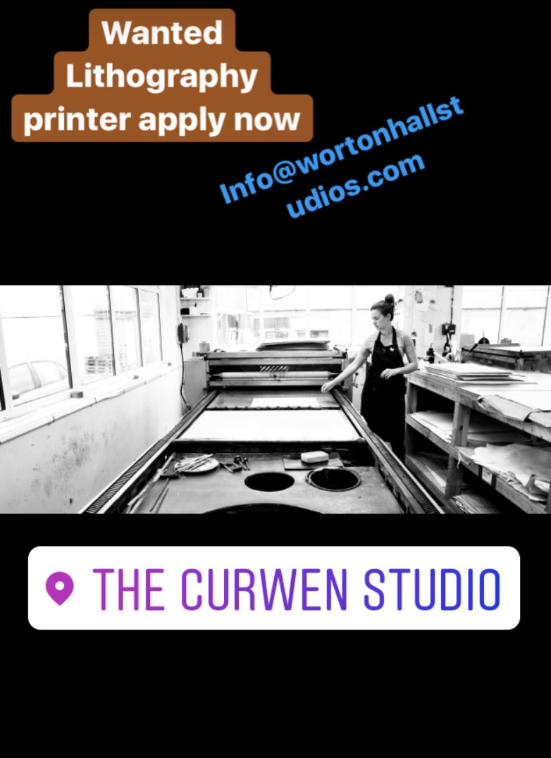 thecurwenstudio's tweet photo. We are looking for a positive, enthusiastic &amp; experienced lithographic printmaker to join the team atThe Curwen Studio.

Please submit your CV and cover letter to - infor@wortonhallstudios.com

#thecurwenstudio #lithoprinterjob https://t.co/1c9I9TuHqH