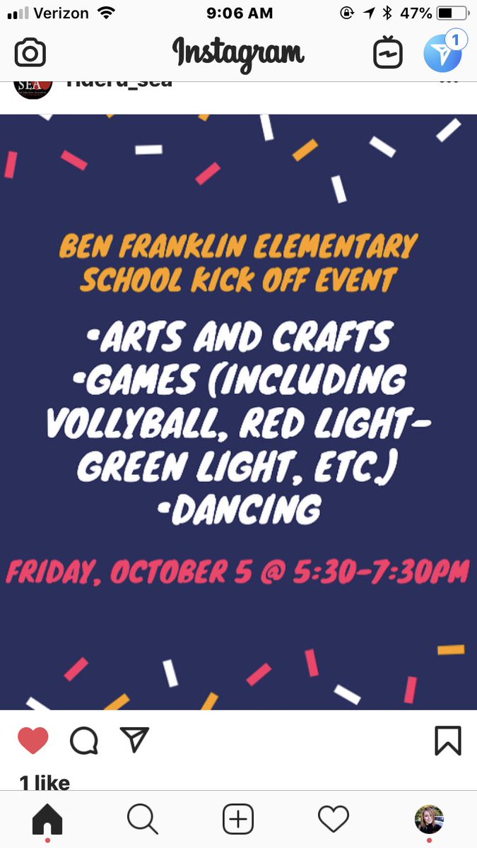 RiderU_SEA's tweet photo. MARK YOUR CALENDARS! This Friday is our kickoff event with Ben Franklin Elementary! Get ready for fun, arts and crafts, music/dancing, and MORE. 5:30-7:30, YES, we will be back in time for the fall concert (: https://t.co/Vt7SaibXDM