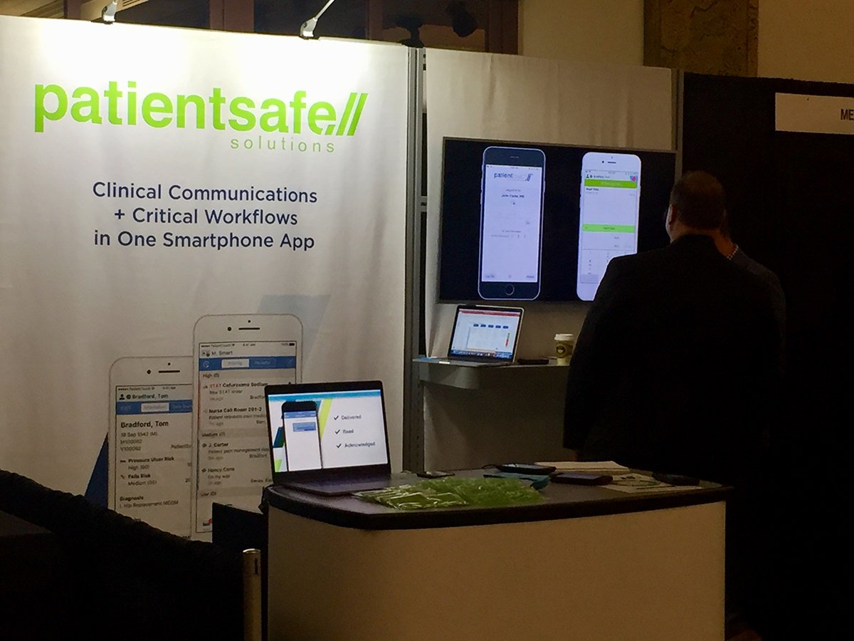 PatientSafeSoln's tweet photo. Off to a good start this morning at #SFLHIMSS #Integrate2018. Come see Zack and Jim at booth 19 to learn more about #PatientTouch, the only mobile solution that unifies clinical communication & workflow. See a demo for yourself today! π± https://t.co/L6L0x2Qkmp