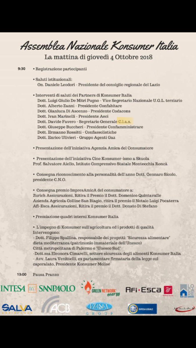 <a href="/SindacatoCLAS/">Sindacato CLAS</a> all' Assemblea  Nazionale <a href="/konsumer/">Victorio Dimagiba</a> Italia #consumatori