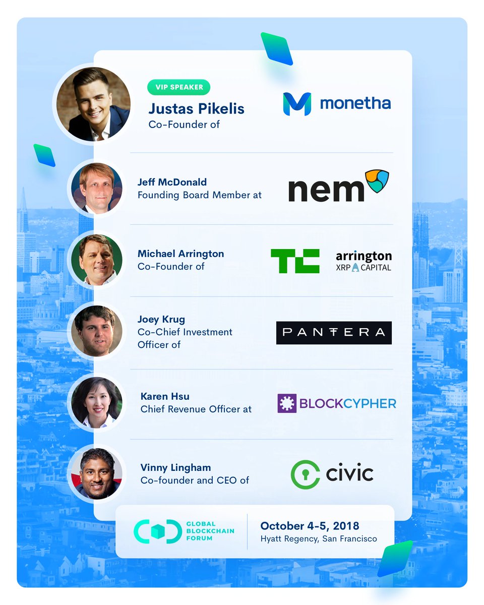 From London, #UK to San Francisco, #USA!✈ 🇺🇸
On October 4-5th, #Monetha is going to speak at <a href="/G_B_Forum/">Global Blockchain Forum</a> amongst many renowned #blockchain experts.⛓ 😎
Exciting opportunity for #brand #awareness and #networking! 😍 🌐
Mark your calendars and see you there! 🗓 👋 #VIP #speaker