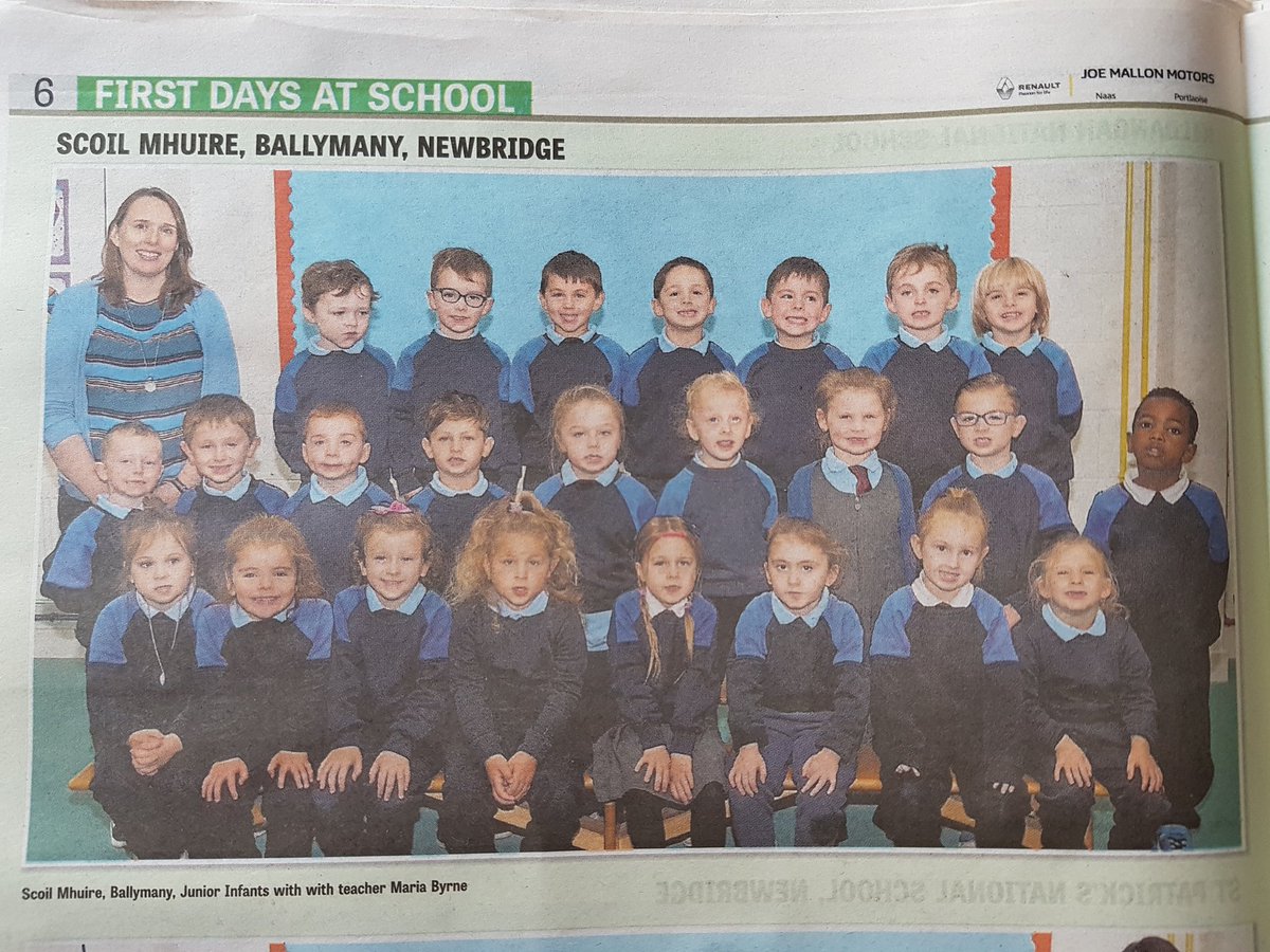 MsLeahySCMJ's tweet photo. We've hit the headlines again ๐ The junior infants of @scoilmhuirescmj are in today's Leinster Leader. #juniorinfants #famousagain https://t.co/Rrz0VWKXrO