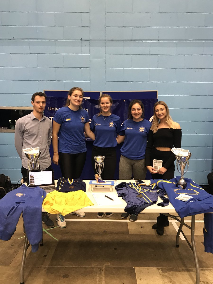 UOBathTramp's tweet photo. We’re at Sports Fair in the Founders Hall until 7! Come say hello 👋🏼 Also if you’ve bought your membership, come grab your free t-shirt before they all run out !!! #trampylove https://t.co/1pAviW22Jg