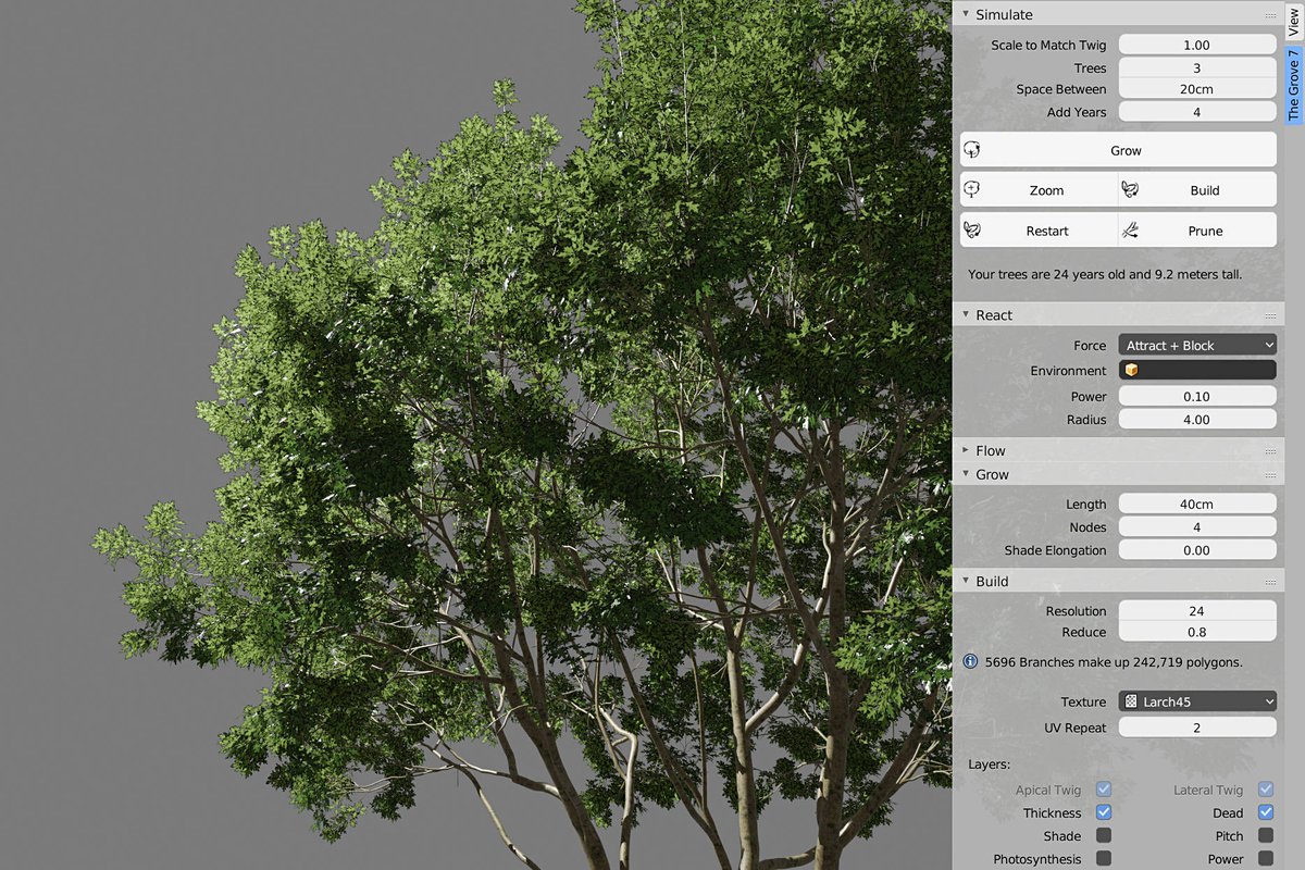 Grove 3D on "@s3ththompson Yes, smaller trees and bushes are definitely on my radar. The Grove focuses on branching plants first and foremost, so expect small annual plants and
