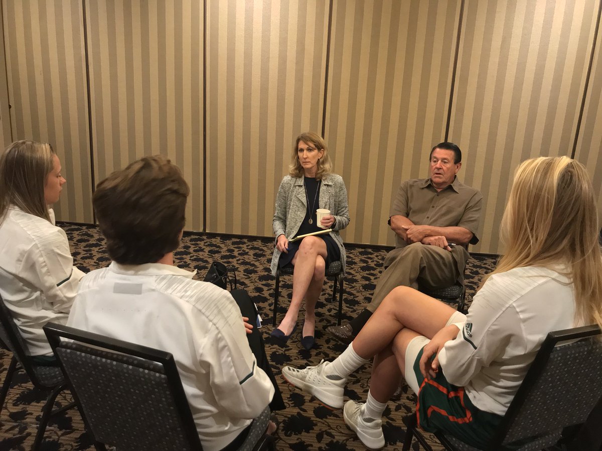 CanesWBB's tweet photo. Sitting down and chatting it up with ESPNβs @debbieantonelli and @UGACoachLanders! https://t.co/v82R9lvsRW