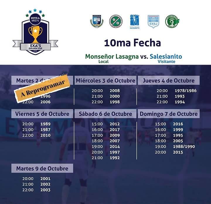 La jornada de hoy martes 2 de octubre queda suspendida. En breve informamos como serán reprogramados dichos encuentros.  #exasgoldencup #examonseñor #exasale #exacristorey #exacasj #exasanjose #niveamen