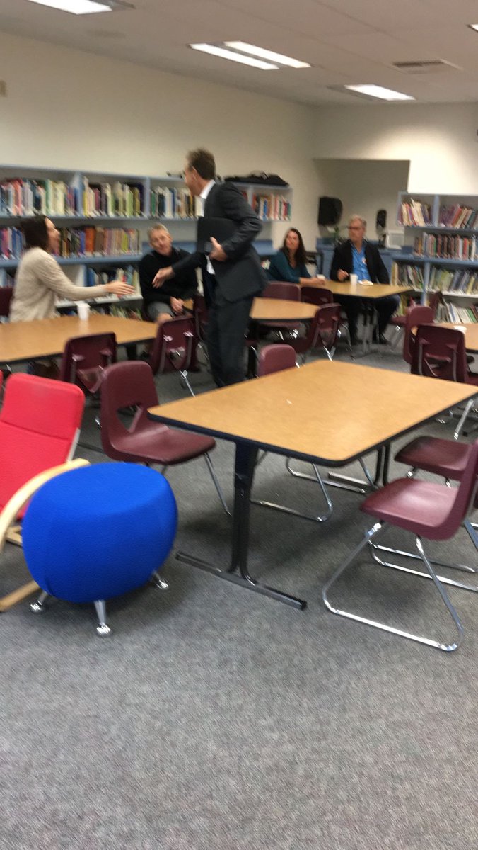 BUSDSup's tweet photo. Dr. Young listens to Farmar parents over coffee! https://t.co/j8Kal1Xid1