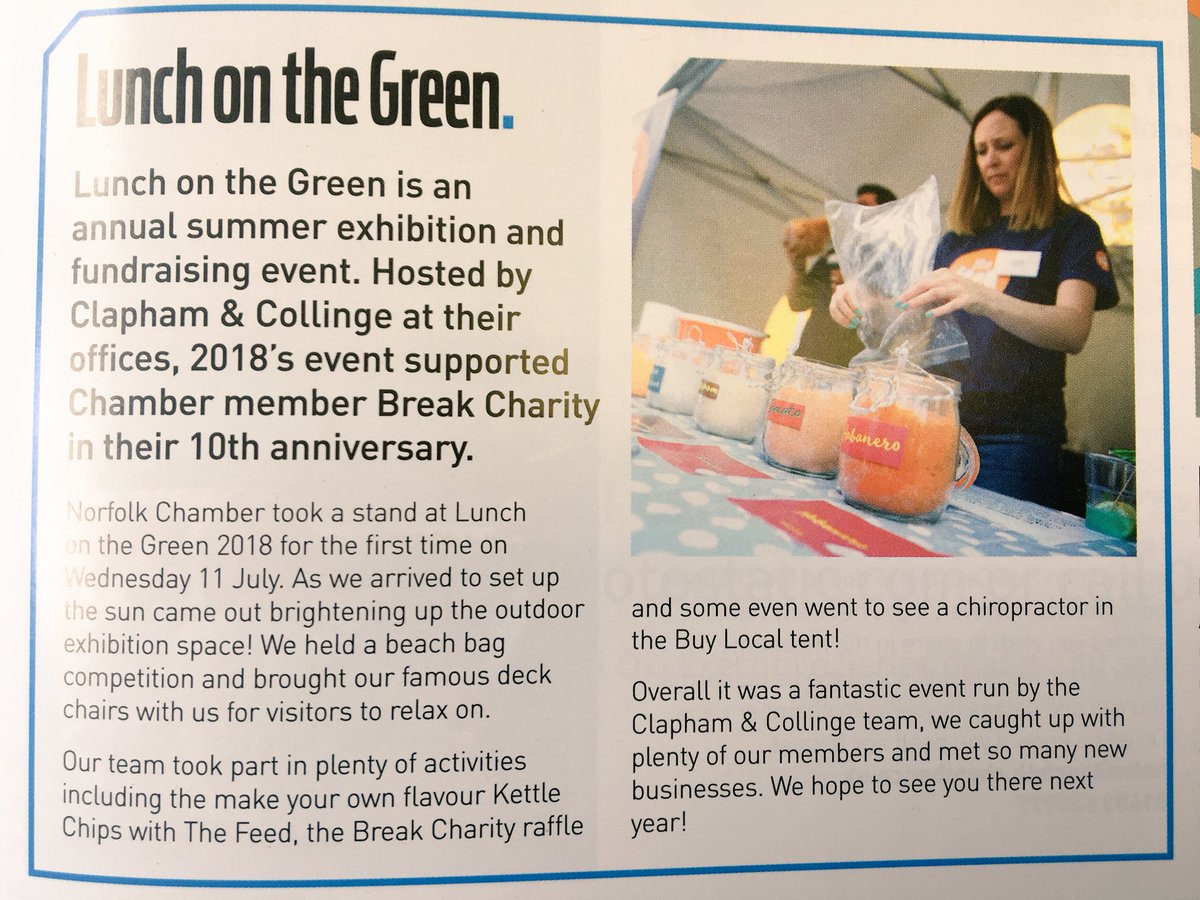 Great to see our annual summer fundraiser ‘Lunch on the Green’ featured in the latest edition of the #Norfolk Voice magazine. Thanks for the lovely write-up <a href="/norfolkchamber/">Norfolk Chambers of Commerce</a> 👍 #charitytuesday