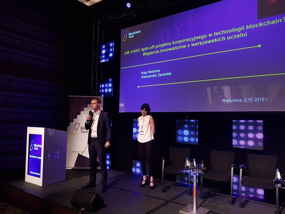 Blockchain_PL's tweet photo. Jak zrobić spin-off projektu korporacyjnego w technologii blockchain? 🤔 Na scenie Kaja #Nadolna i Aleksander #Zaremba z #ICObusters. 👌 https://t.co/9AOpLDHzBN