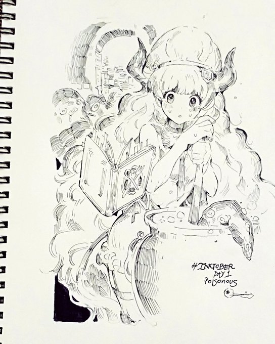 Joining #inktober this year!
She's trying her best to cook something! Please enjoy the meal to your heart's content! 