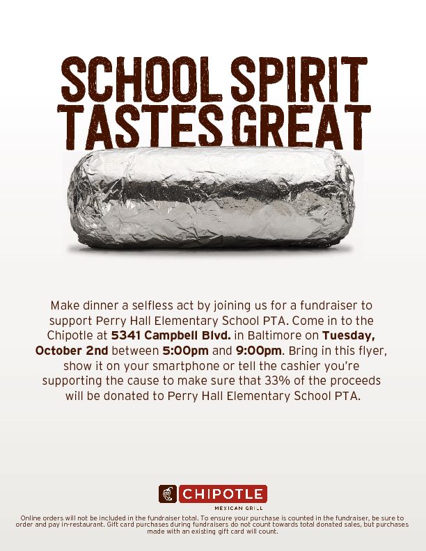 You had a long weekend!

Monday was tough!

Throw in the towel tonight and don't cook!

Visit Chipotle tonight and 33% of your purchase will come back to the PHES PTA!