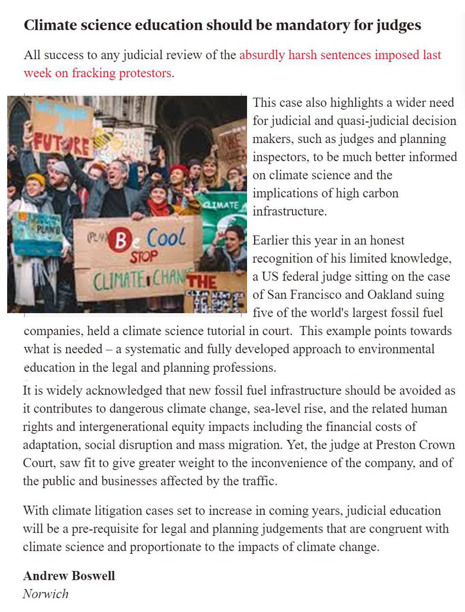 Climate Emergency Planning&Policy (@andrew9boswell) on Twitter photo Climate science education should be mandatory for judges
Letter from <a href="/Andrew9Boswell/">Dr Andrew Boswell #ClimateLitigation</a> in <a href="/Independent/">The Independent</a> today
independent.co.uk/voices/letters…
#FreeFree4 - judges and planning inspectors shld be much better informed on #climate science and the implications of high carbon infrastructure. Climate science education should be mandatory for judges
Letter from <a href="/Andrew9Boswell/">Dr Andrew Boswell #ClimateLitigation</a> in <a href="/Independent/">The Independent</a> today
independent.co.uk/voices/letters…
#FreeFree4 - judges and planning inspectors shld be much better informed on #climate science and the implications of high carbon infrastructure.