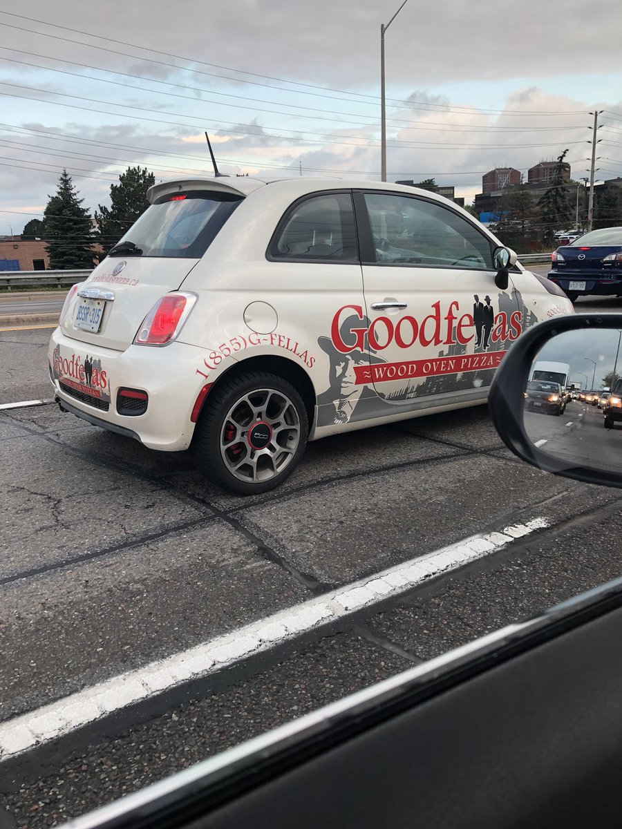 MTBScottScale's tweet image. #goodfellas #pizza #Mississauga #streetsville  Goodfellas Pizza Fiat 500 aggressive driver...  Morning rush hour.  Cutting people off, slamming on brakes...  Middle aged woman.  GREAT ADVERTISING for the brand!