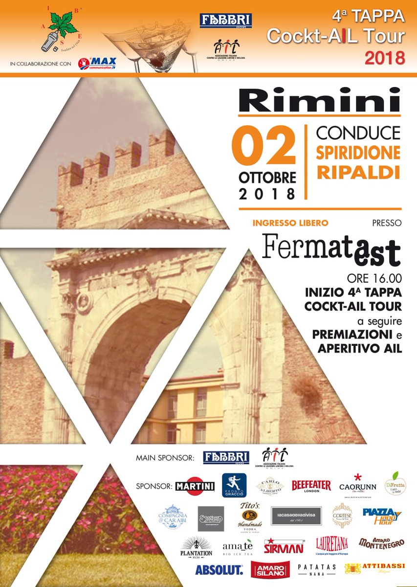 RiminiAIL's tweet photo. L'evento Cocktail Tour causa meteo al locale Fermata Est di Rimini, in via Circonvallazione Meridionale 41. Vi aspettiamo alle 16, i concorrenti alle 15! A dopo! https://t.co/UtoakGs48X