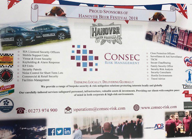 ConsecRisk's tweet image. We are proud sponsors of Hanover Beer Festival 2018 this weekend! Make  sure you check out our barrel - Franklins (Ringmer) – Lawless 3.8% 🍺🍺🍺  #security #Brighton #community #hanoverbeerfest2018