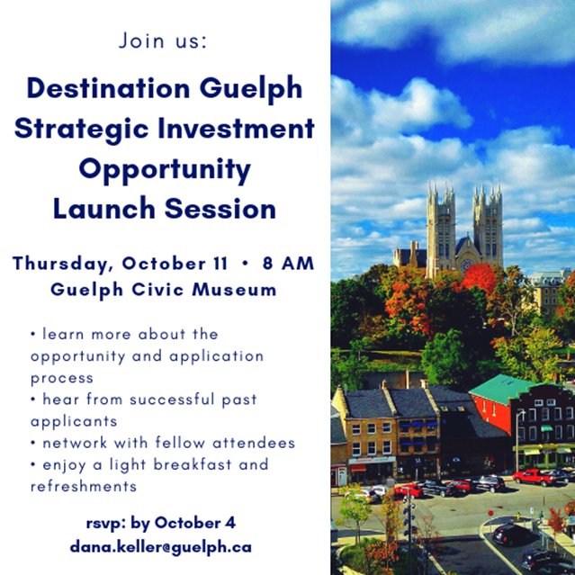 Have you heard about the #DestinationGuelph Strategic Co-investment Opportunity? Matching funds available from $500-5000 for projects that enhance visitor experiences in #Guelph. Learn more ow.ly/Uv0p30m3mwA