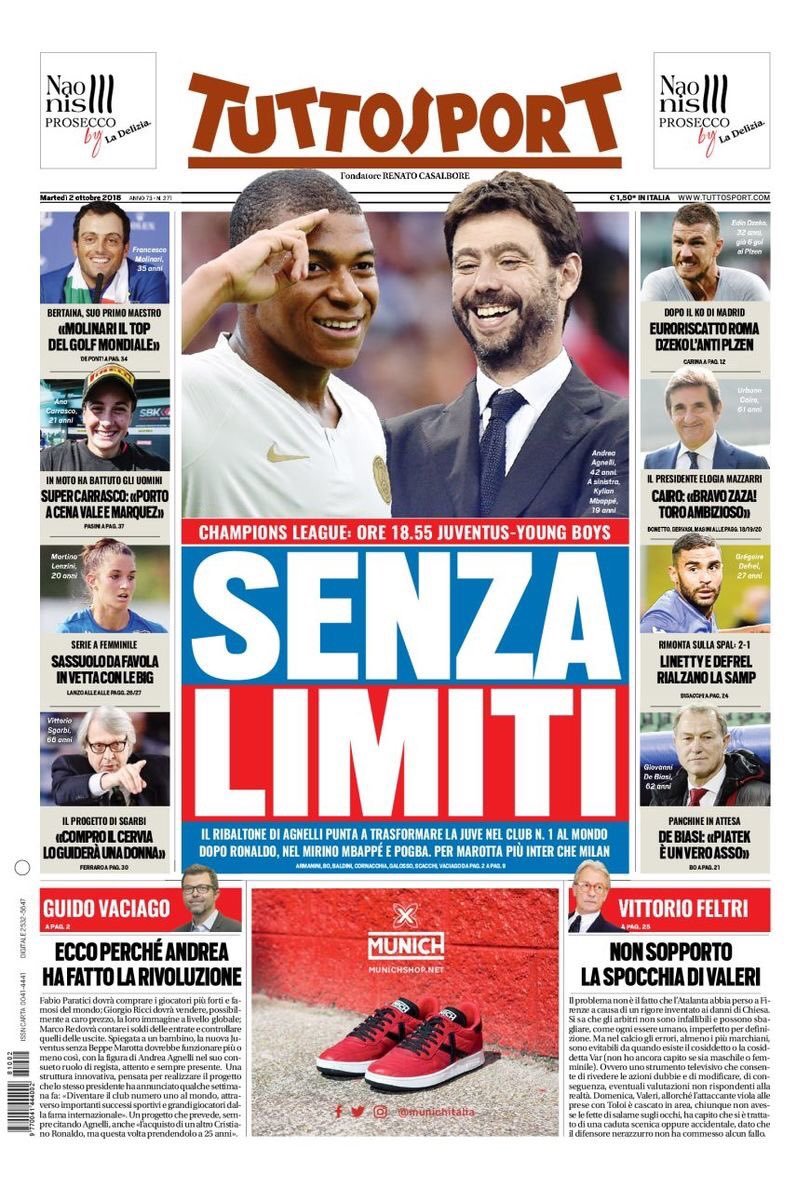 La portada de Tuttosport con Mbappé en la mira de la Juventus