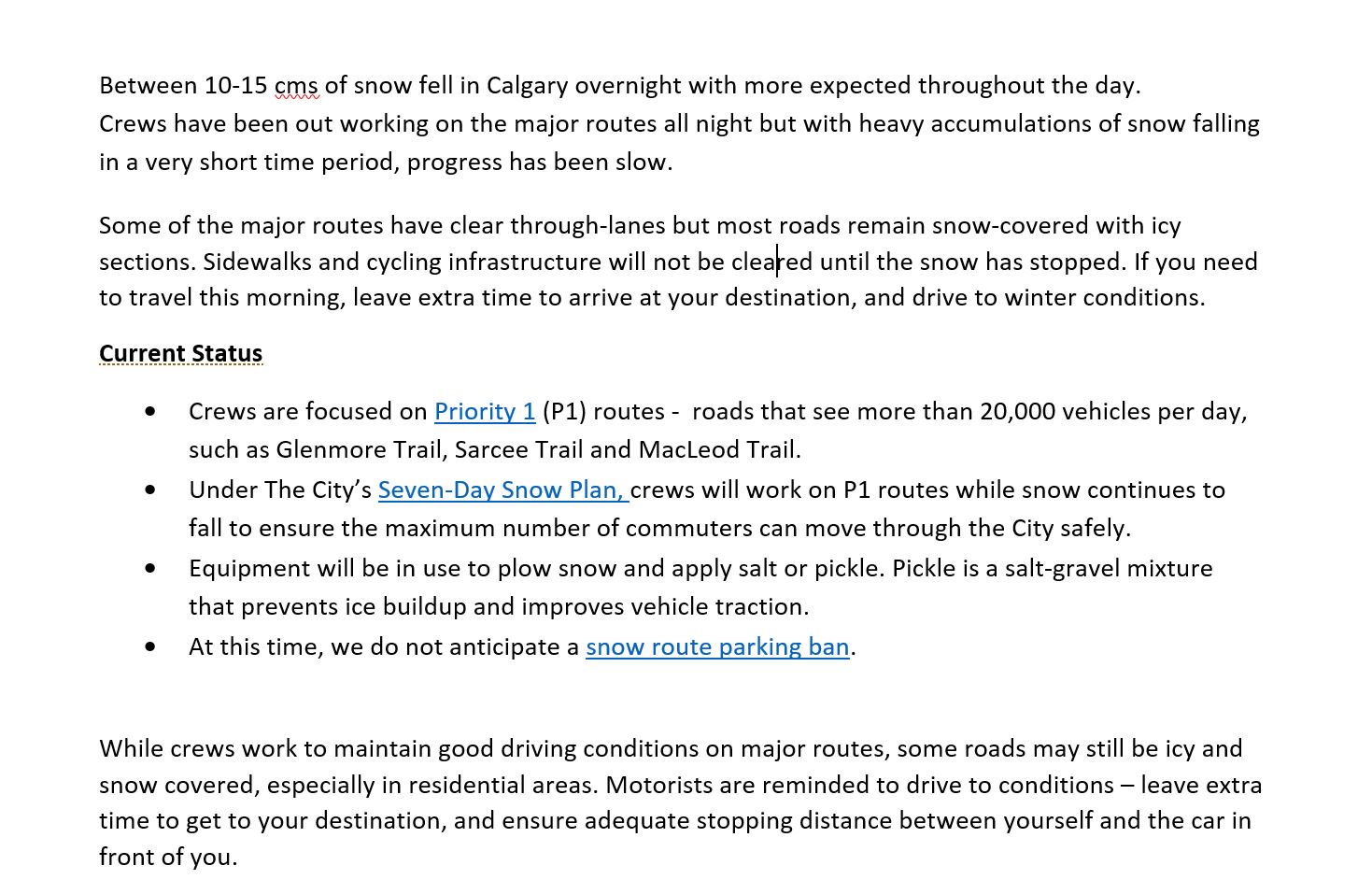 YYC Transportation on X: Plows are out on the major routes but