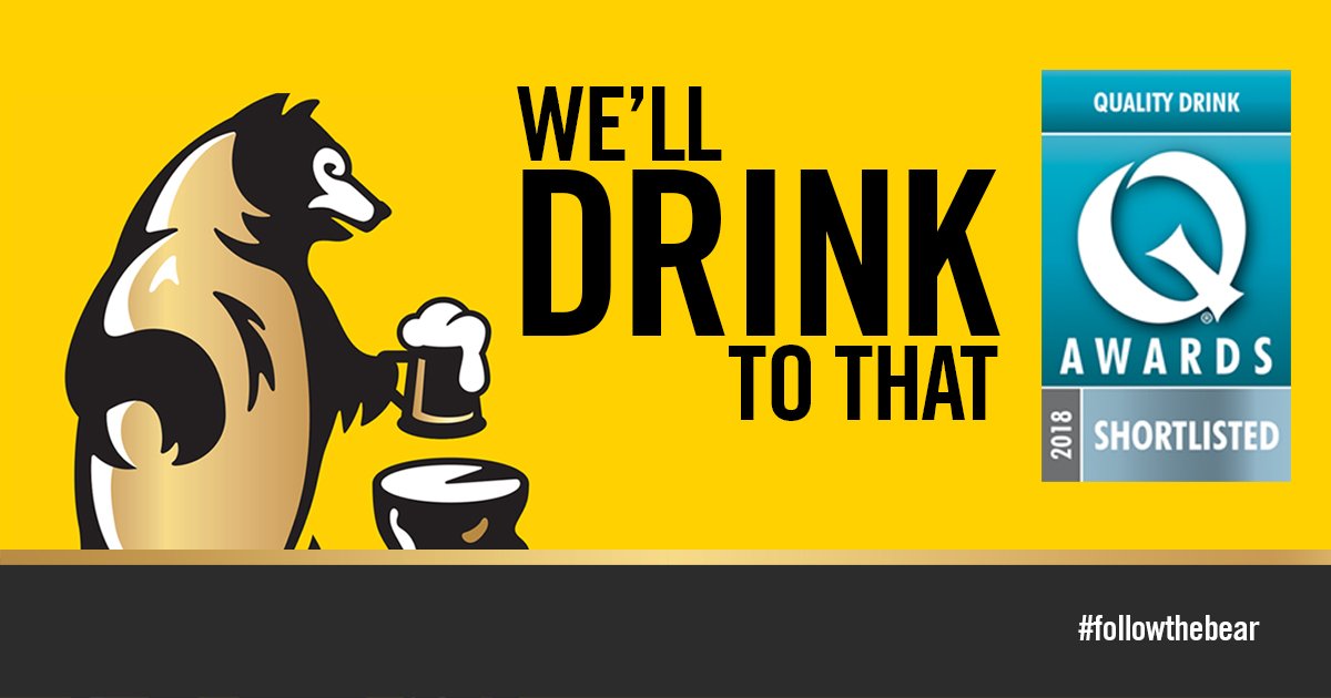 hofmeister_beer's tweet photo. We're very proud to be shortlisted for Best Lager at the Quality Drink Awards! The best Hallertau hops, pure fresh mineral water, and the finest craftsmanship all make for a winning combination! #followthebear https://t.co/wyuHLsga4W