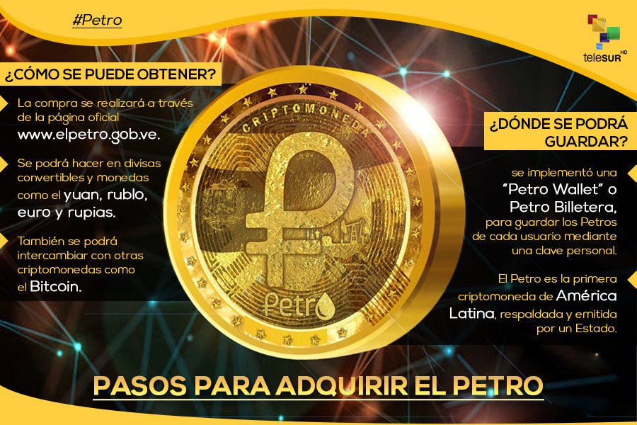teleSURtv's tweet photo. #Venezuela 🇻🇪 | Presidente @NicolasMaduro anunció que ya inició la compra de la criptomoneda #Petro 🛍️🛒para todas las personas naturales y jurídicas.

¿Cuáles son los pasos a seguir?➡️ https://t.co/VlJ83IkUnH https://t.co/z1n86feqRs