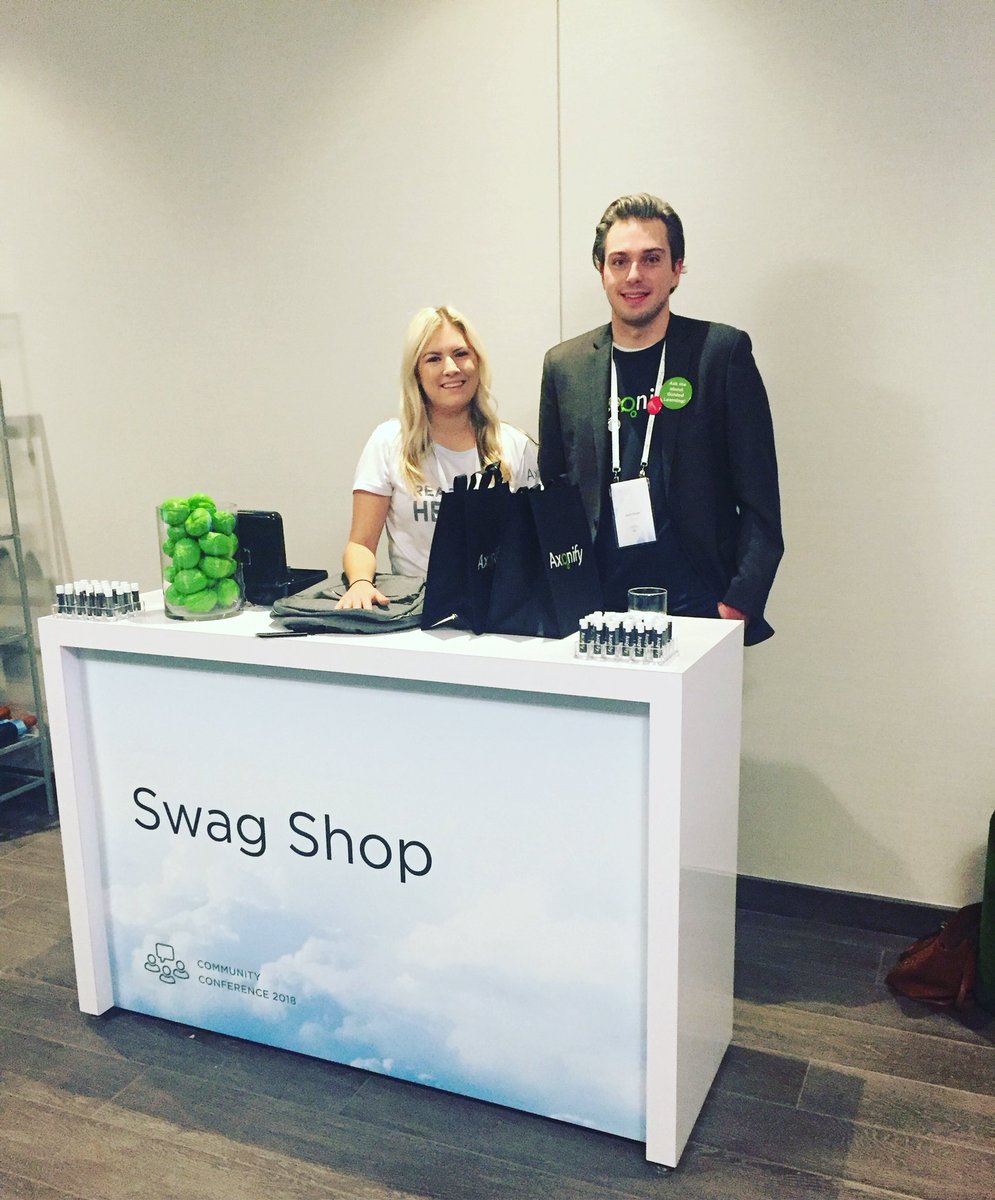 Axonify's tweet photo. Haven’t spent your swag bucks? Kaitlin is waiting for you in the Axonify Swag Shop. Get your shop on #axonifyCC https://t.co/C9uOE4CUtS
