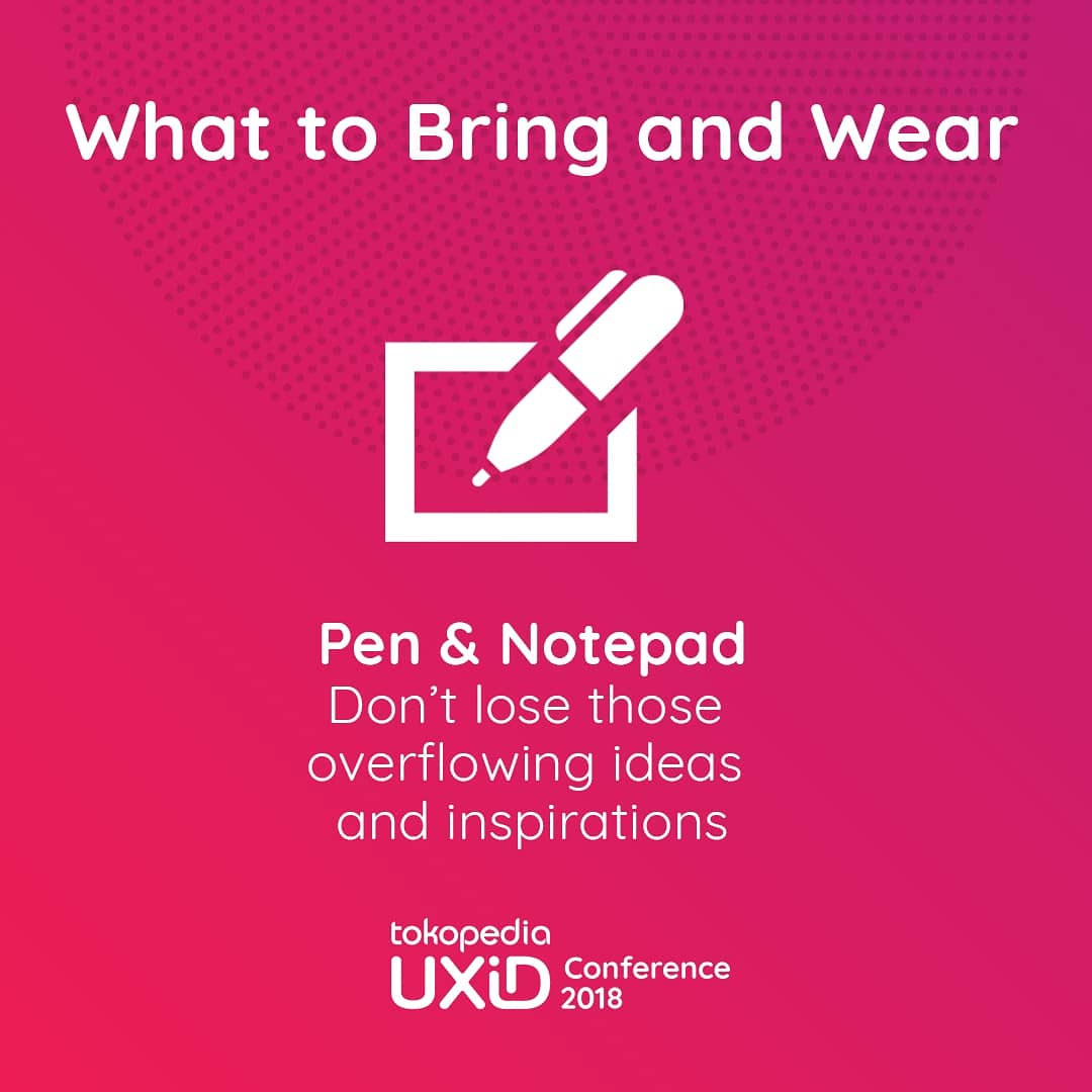 uxindonesia's tweet photo. What to bring and wear to Tokopedia UXID Conference 2018?

And also, don't forget to bring your ID Card 😚

#GrowingInUX #TokopediaUXIDConference2018
#UXID2018 #UXID #UX https://t.co/Yt2MBV5W7s