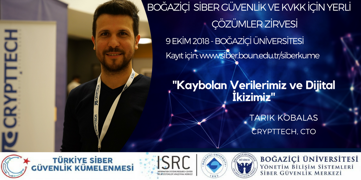 crypttech's tweet photo. İş Geliştirme Dir.&Hukuk Dan. @av_omerozer ve #crypttech CTO'su @tkobalas "Kaybolan Verilerimiz ve Dijital İkizimiz" sunumlarıyla @siberkume ve @BUsiber'in düzenlediği "Siber Güvenlik ve KVKK İçin Yerli Milli Çözümler Zirvesi'nde" Kayıt:https://t.co/vsHYhTqATI #KVKK #yerliyazılım https://t.co/msKfs5Pq0j