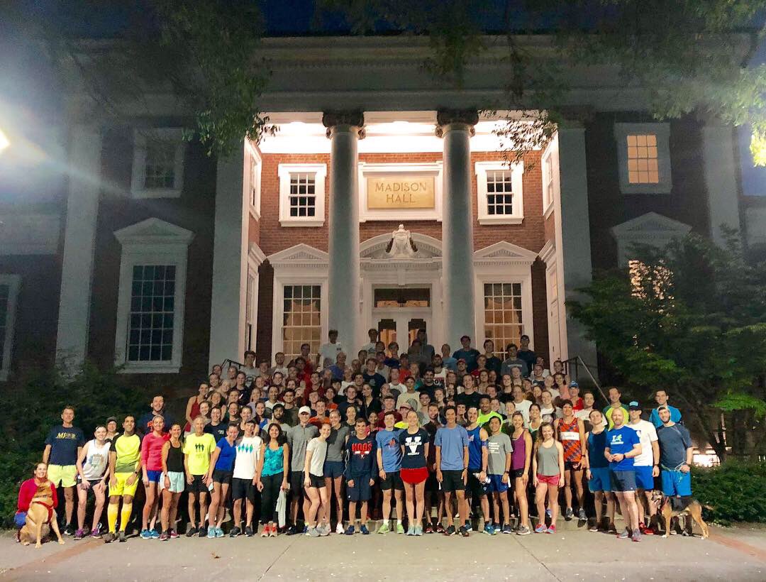 ProfJimRyan's tweet photo. I honestly thought 3 people would show up. This morning, to my great surprise, 125 brave students and community members met me at 6:30 a.m. at the steps of Madison Hall for a brisk 4-mile run around Grounds. https://t.co/nkqteU0GpJ