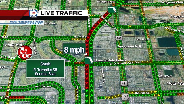 #TRAFFICALERT Crash on Fl Turnpike SB before Sunrise Blvd. https://t.co/B4lPhllRbL