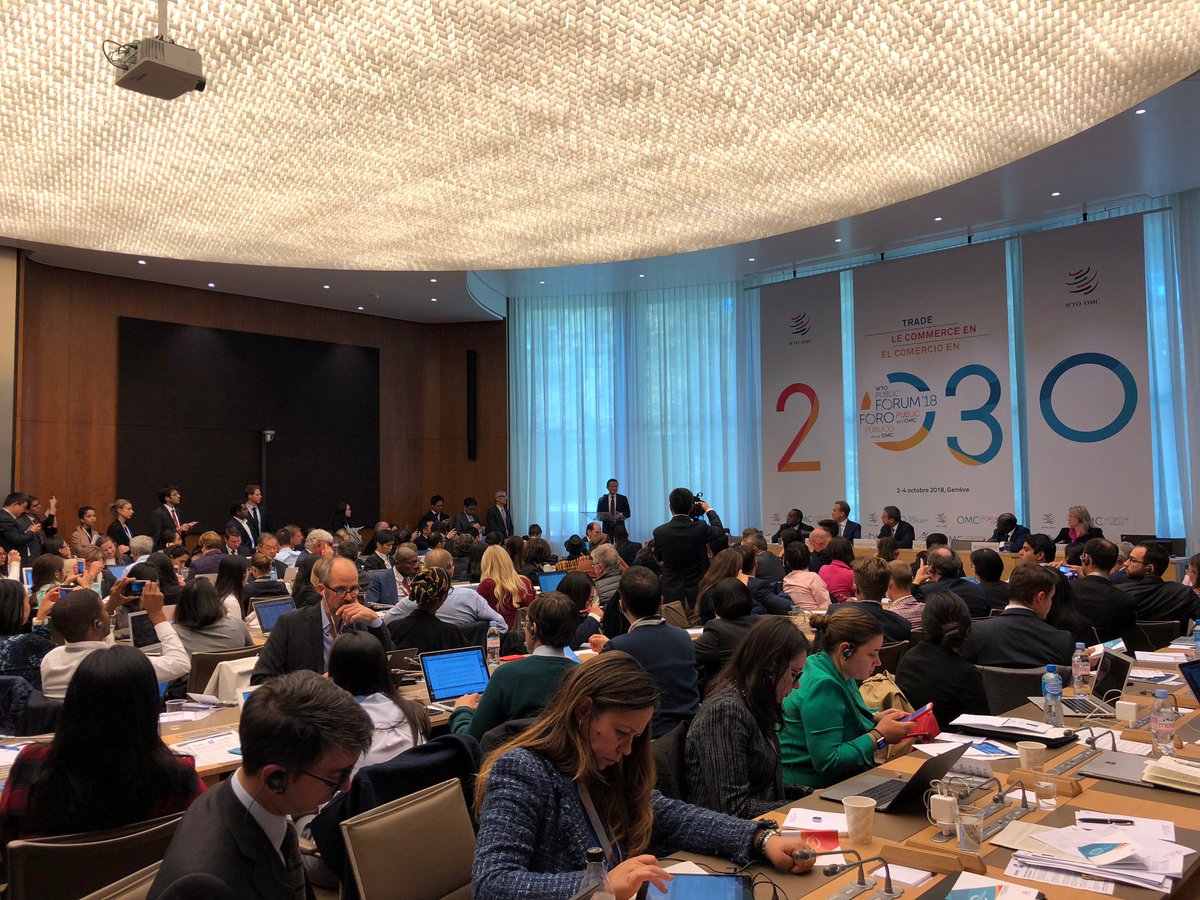 wto's tweet photo. #WTOPublicForum
#Tech4Trade
Happening now: In the e-commerce session, Jack Ma calls for actions at WTO forum and offered three suggestions: 1, Reform and establish rules on e-commerce; 2, inclusive trade, not protectionism; 3, cooperation between government and business https://t.co/zTBqkACmpV