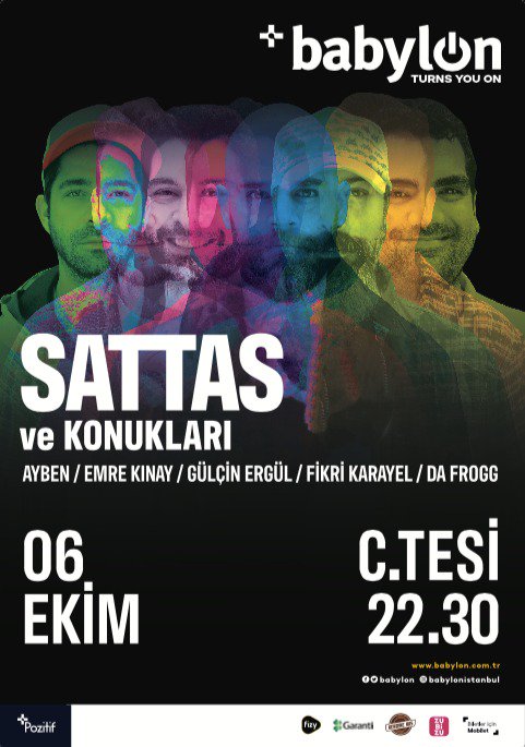 sattasband's tweet photo. 06 Ekim Cumartesi gecesi @AybenOfficial #dafrogg #emrekinay @FikriKarayel @GulcinErgul ün de sahnemize konuk olacağı, nefis bir @Babylon gecesine sizleri de bekleriz. https://t.co/K2qj4T822V