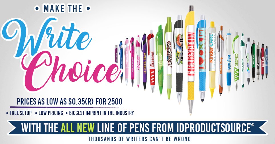 We are so excited to unveil this NEW PRODUCT LINE right here at IDProductsource. Now introducing PENS!!! With tons of choices to choose from, #ThousandsOfWritersCantBeWrong