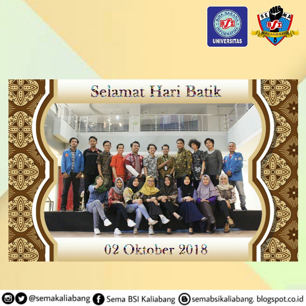 SemaKaliabang's tweet photo. Selamat Hari Batik Nasional 🇮🇩
02 Oktober 2018
.
.
Ayo bangga pakai batik!!! 😊
.
.
.
#HariBatik #Batik #HariBatikNasional #BanggaPakaiBatik #AyoPakaiBatik #SemaKaliabang #kuliahbsiaja https://t.co/8TvJiw4JBP