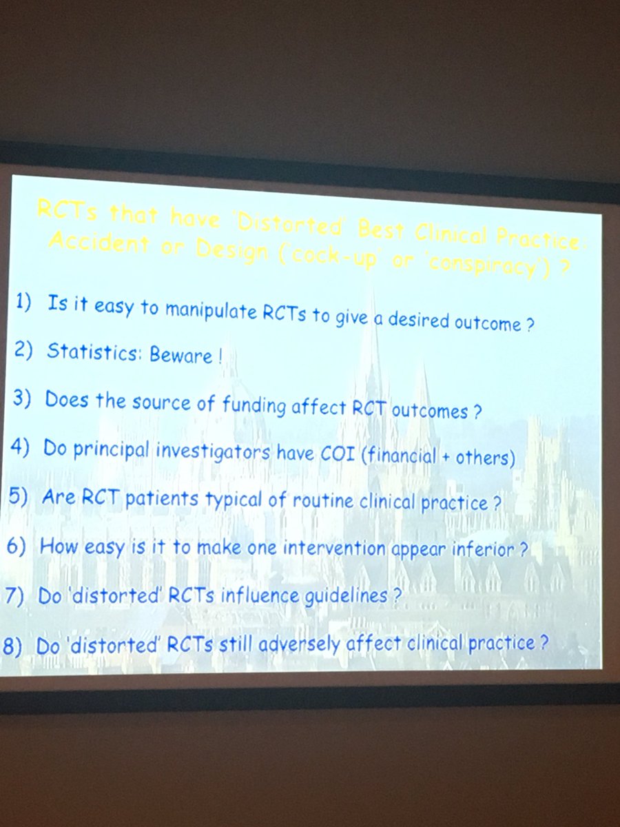 BrendonStilesMD's tweet photo. Great and fascinating talk from David Taggart about the potential downsides of #RandomizedControlTrials. Are we being misled by the “gold standard”? #tssmn #surgery @WeillCornell @nyphospital https://t.co/gshkKJmQ9O