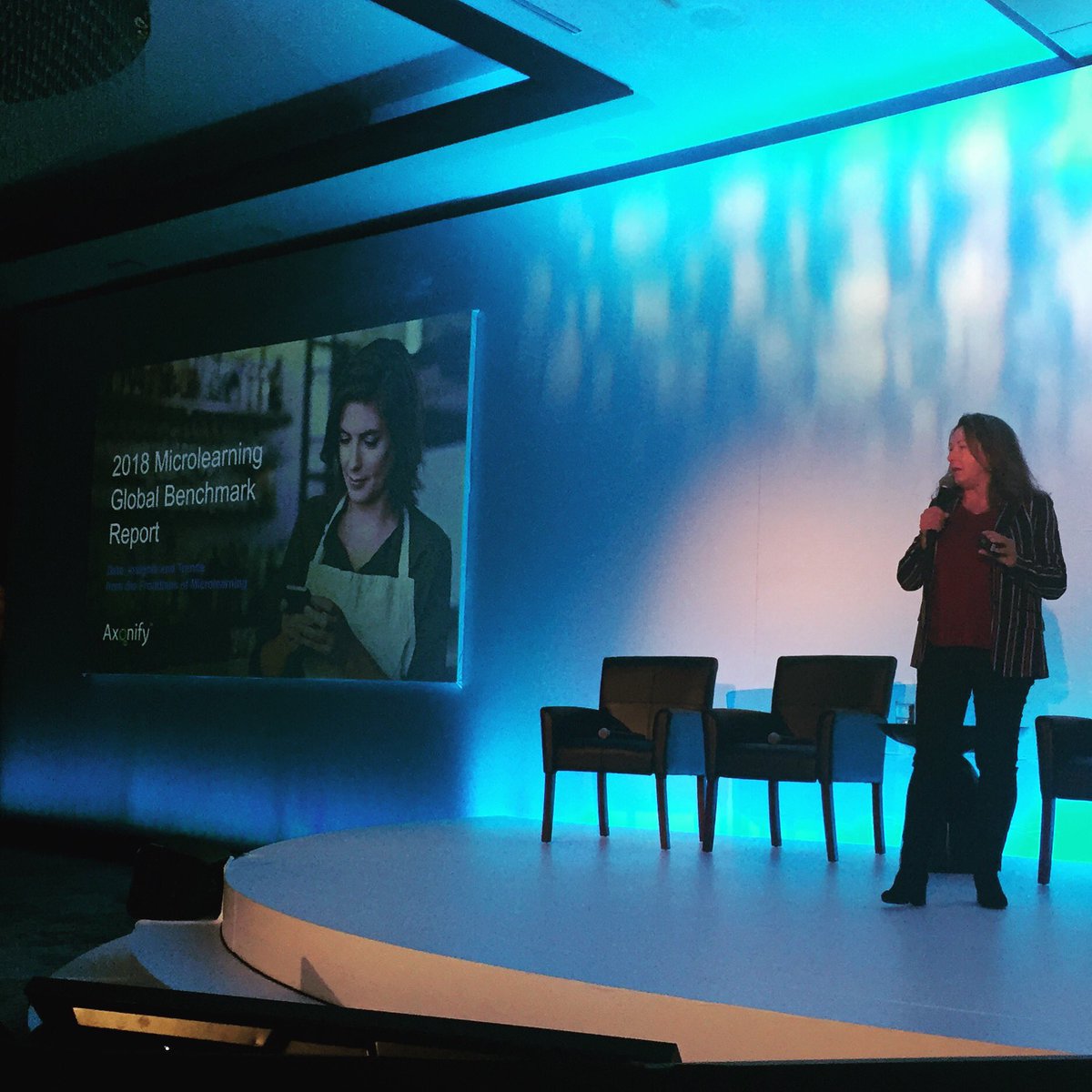 Axonify's tweet photo. Axonify CEO @CarolLeaman kicks things off by reviewing the findings from our 2018 Microlearning Benchmark Report #axonifyCC #microlearning https://t.co/BK6ksMAmDb