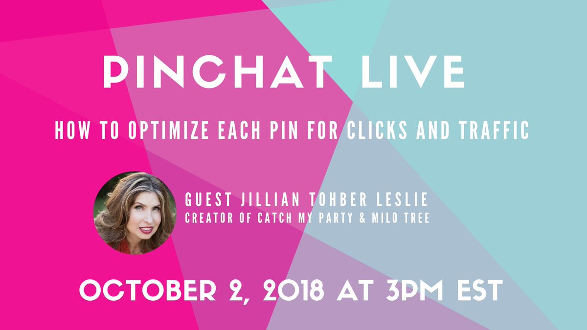 EducatorsSpin's tweet photo. Join us today at 3pm EST for a PinCHAT LIVE on Facebook! Our guest is @catchmyparty @MiloTreeApp sharing ways to optimize each pin for clicks and traffic on @pinterestbiz  -->> https://t.co/3J9TncCXny #pinchat #pinSmart #Pinterest https://t.co/jXNTUwlJu4