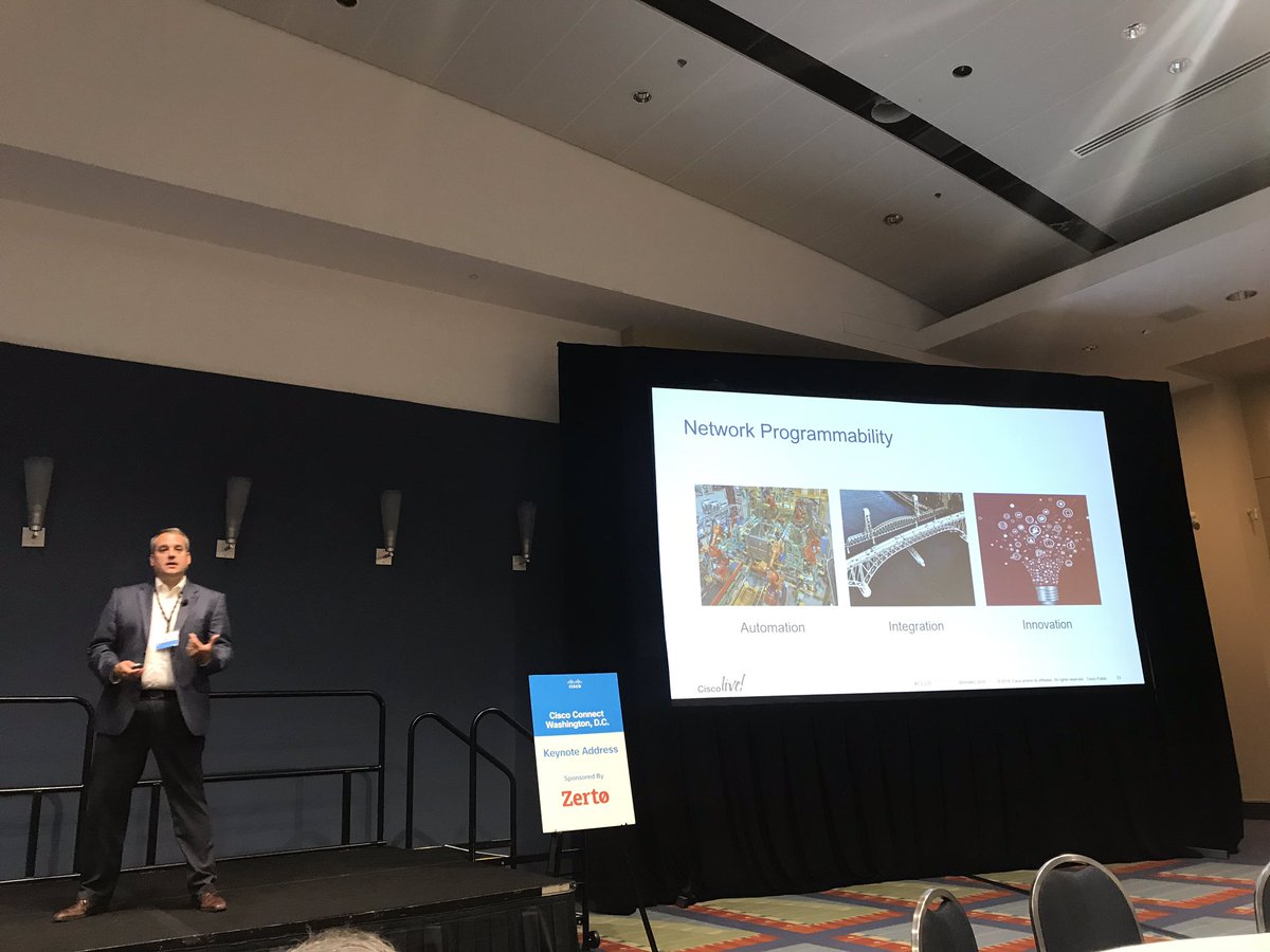 erinkweber's tweet image. Always an engaging speaker—@MichaelYounkers talking about the power of network programmability to a full room at #CiscoConnectUS! @CiscoDevNet @CiscoSecurity @Cisco #networking #programmability #automation #CiscoConnectDC #BusinessTransformation #ProtectServeEducate