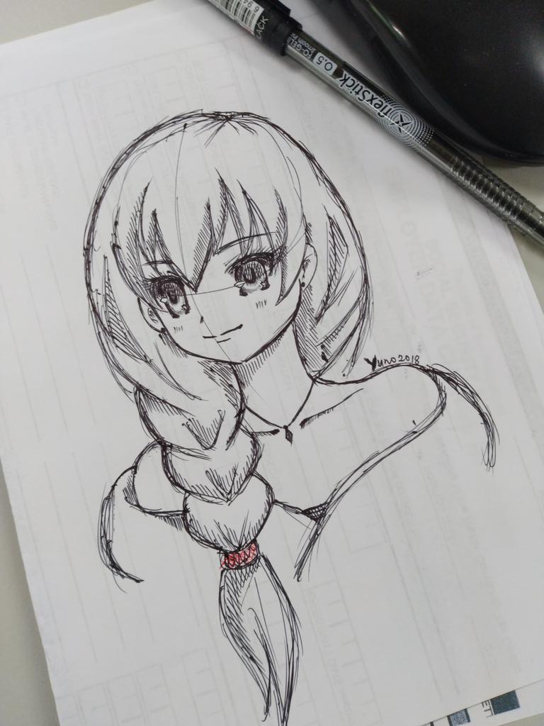I_amYuno's tweet photo. Quick sketch. Tfw you draw better on a scratch paper lol #animesketch #oc #animegirl #Inktober https://t.co/BHT1dIChTW