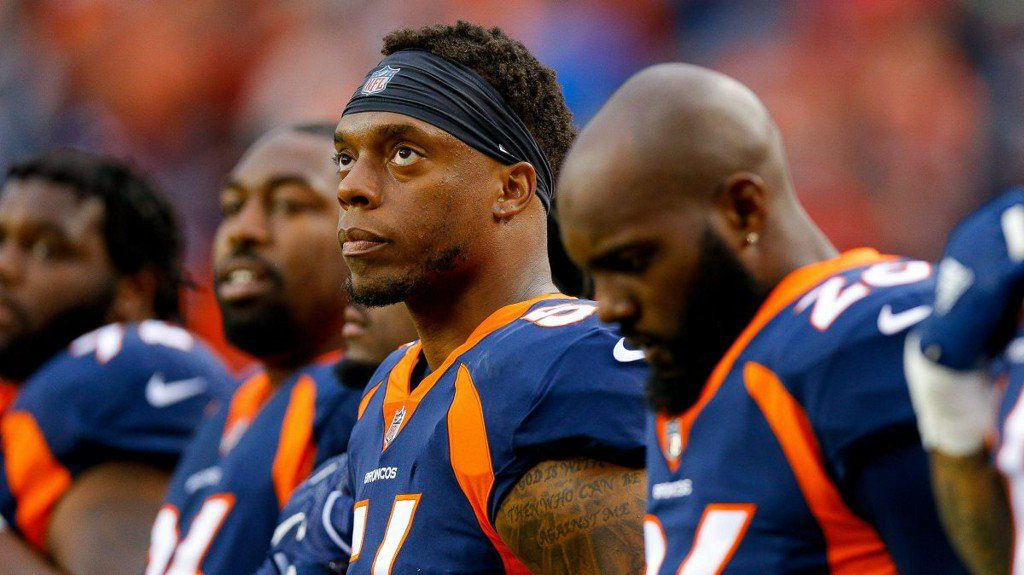 KDVR's tweet photo. Broncos’ Brandon Marshall joins teammates on sideline for national anthem https://t.co/Ybey9umUNJ https://t.co/xH40Hh65b2