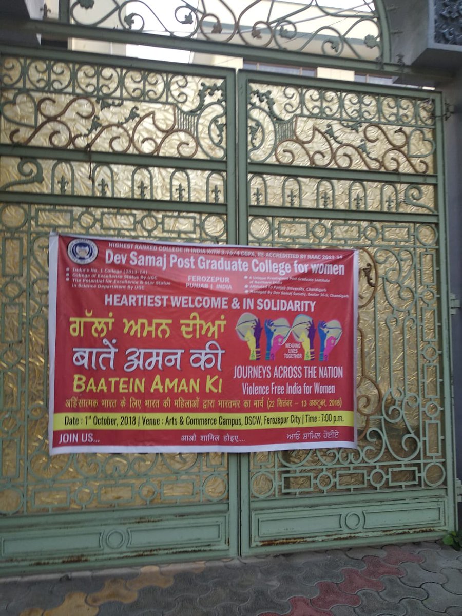 NfiwS's tweet photo. MAITREY YATRA
Venue : Dev Samaj PG College for Women
Date : 1/10/2018- prog 3
State : Ferozpur , Punjab
Speakers- Madhu, Atul
Performance :Song,dance (Rajasthani), Play, dance(gidda) (all by college girls)

Issues:Fascism,Trans rights,casteism,women inequality, dalit issues
#NFIW https://t.co/pYicPcCy7R