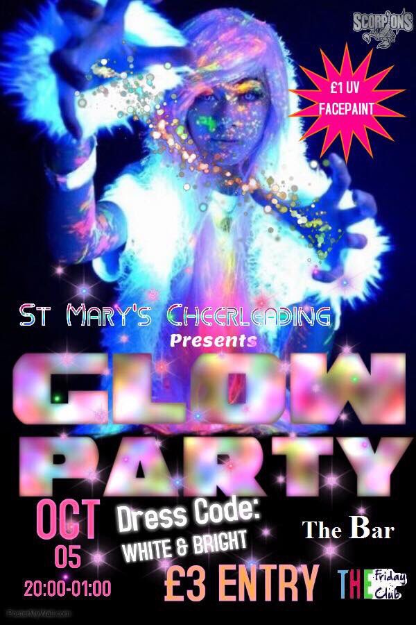 An exciting week!!

Tomorrow we've got our very first BUCS Fixture with Rugby League playing away at Gloucestershire <a href="/StMarys_RL/">St Mary's RL</a> 

And Friday Cheerleading are hosting this years first Friday Club in The Bar. It's only £3 entry and a really good night! <a href="/StMarys_Cheer_/">St Mary's Scorpions</a>
